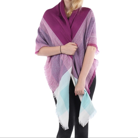 Large multicolor shawl wrap in purple/blue - Picture 2 of 4